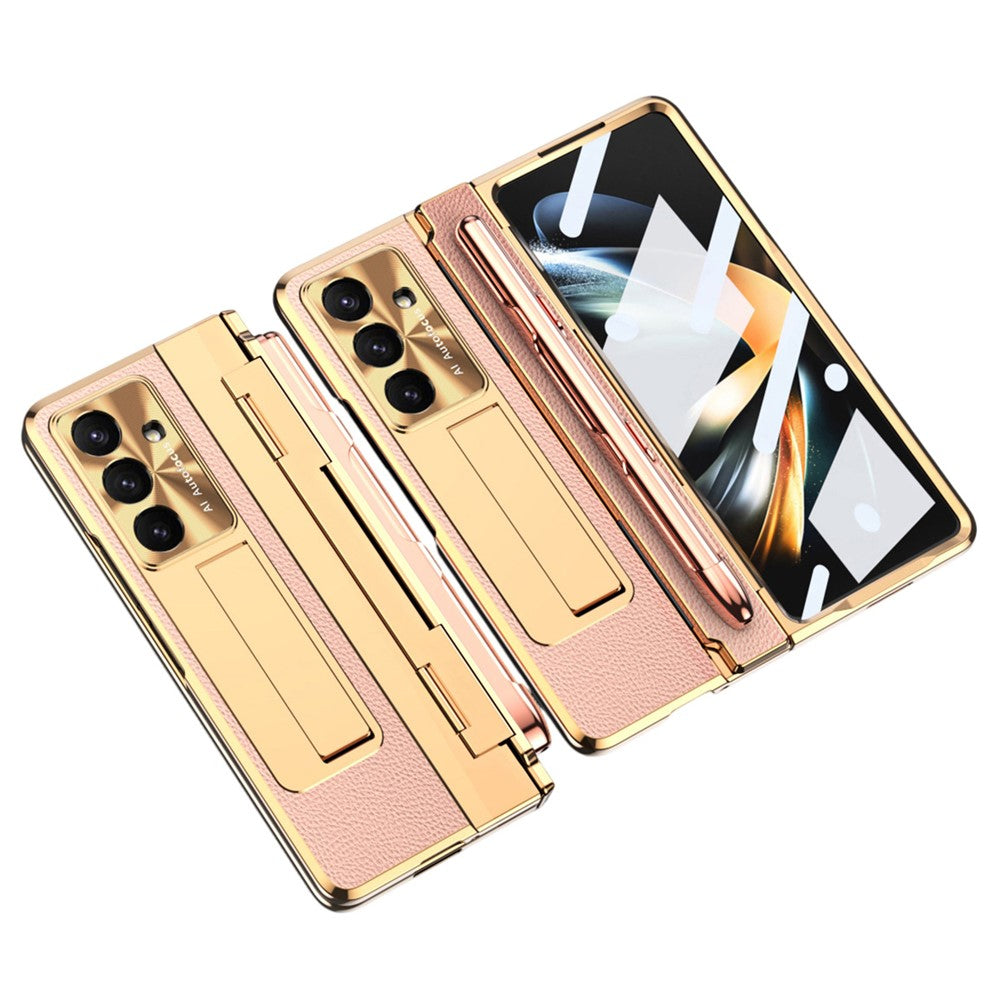 Galaxy Z Fold7 Lederhülle mit Ständer – Mit Panzerglas & Stylus-Halterung