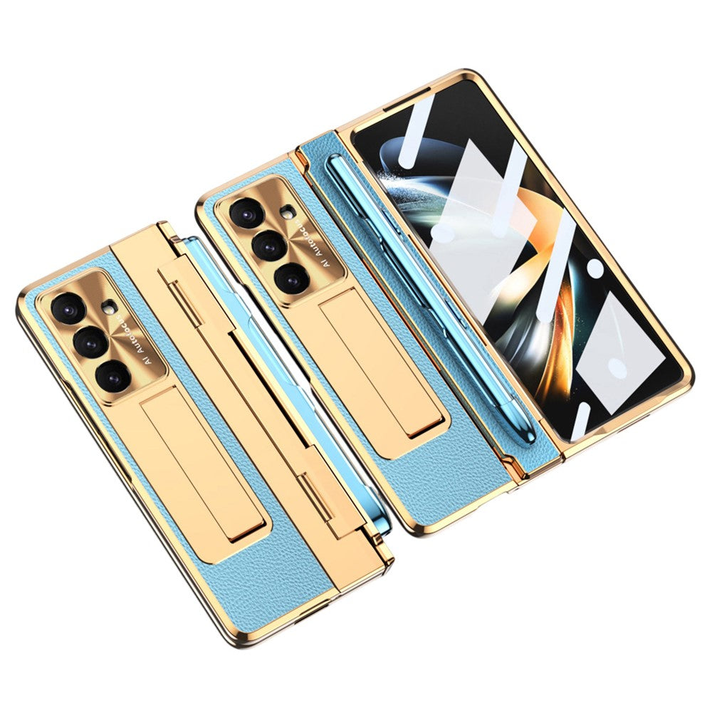 Galaxy Z Fold7 Lederhülle mit Ständer – Mit Panzerglas & Stylus-Halterung