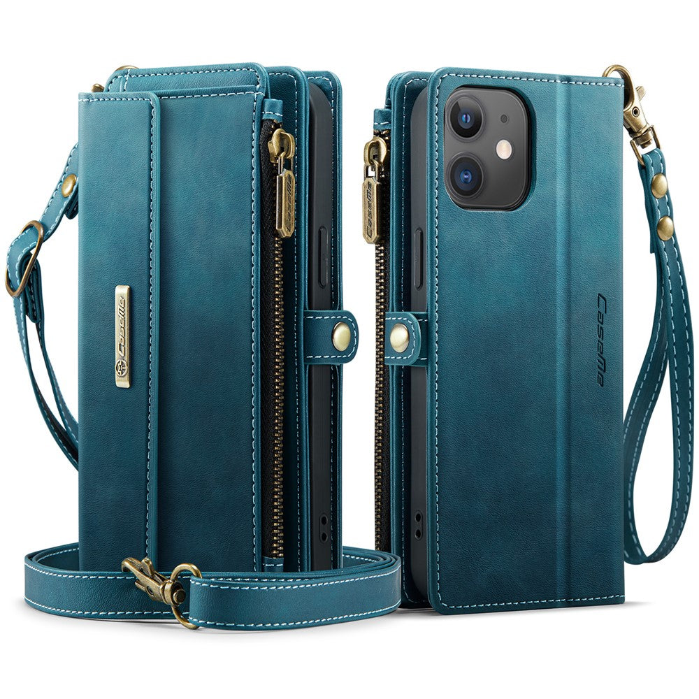 iPhone 12 mini Wallet-Hülle – Mit RFID-blockierende Reißverschluss-Brieftasche, Ständer & Riemen