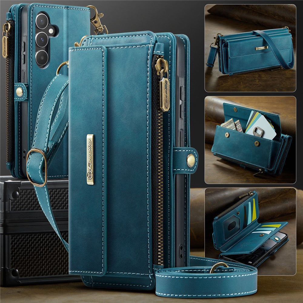 Galaxy A55 5G Wallet-Hülle – Mit RFID-blockierende Reißverschluss-Brieftasche, Ständer & Riemen