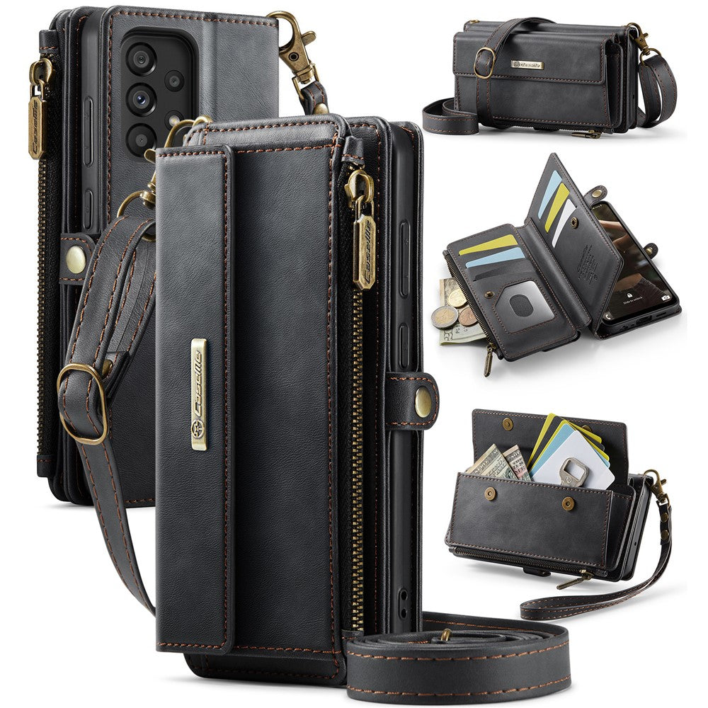 Galaxy A52 5G/4G Wallet-Hülle – Mit RFID-blockierende Reißverschluss-Brieftasche, Ständer & Riemen