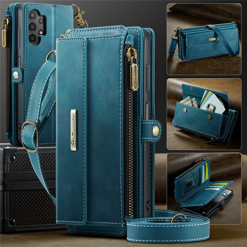Galaxy A13 5G/4G Wallet-Hülle – Mit RFID-blockierende Reißverschluss-Brieftasche, Ständer & Riemen