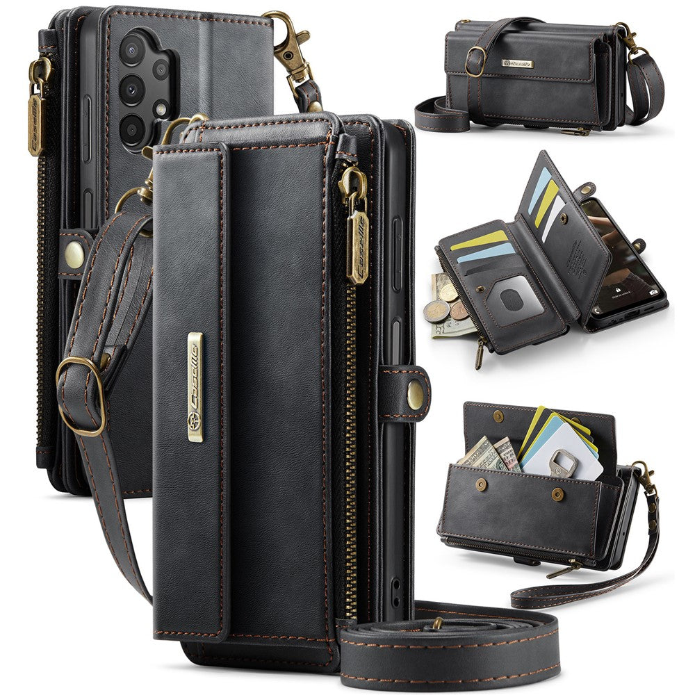 Galaxy A13 5G/4G Wallet-Hülle – Mit RFID-blockierende Reißverschluss-Brieftasche, Ständer & Riemen