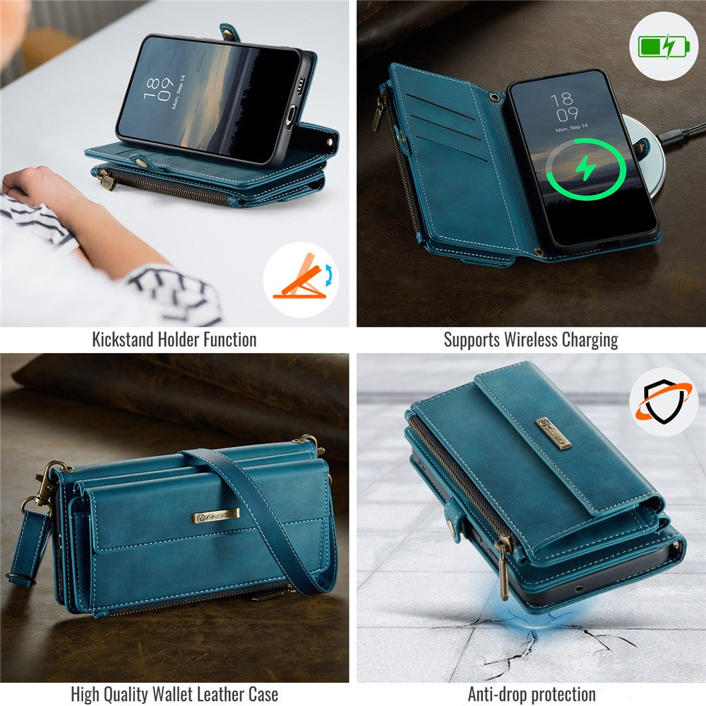 Galaxy S21 FE 5G Wallet-Hülle – Mit RFID-blockierende Reißverschluss-Brieftasche, Ständer & Riemen
