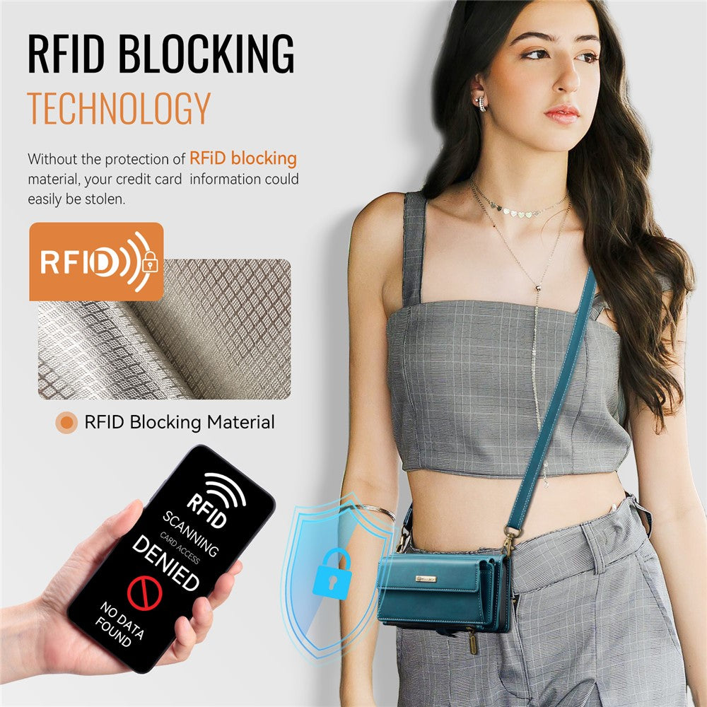Galaxy S21 FE 5G Wallet-Hülle – Mit RFID-blockierende Reißverschluss-Brieftasche, Ständer & Riemen