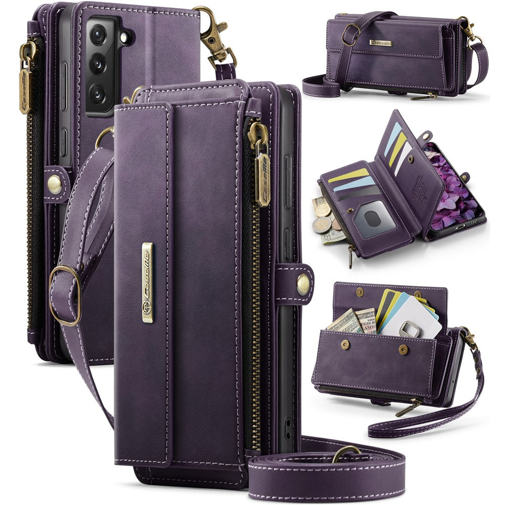 Galaxy S21 FE 5G Wallet-Hülle – Mit RFID-blockierende Reißverschluss-Brieftasche, Ständer & Riemen