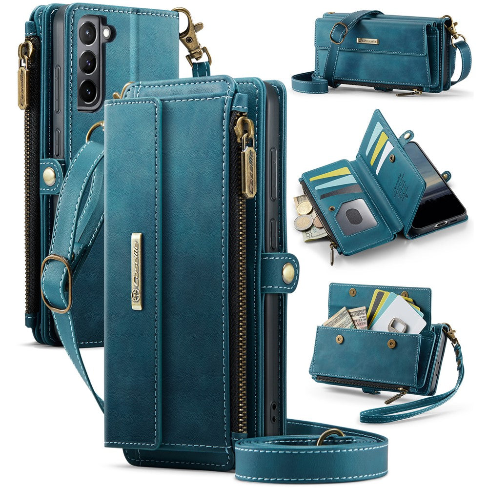 Galaxy S21 4G/5G Wallet-Hülle – Mit RFID-blockierende Reißverschluss-Brieftasche, Ständer & Riemen