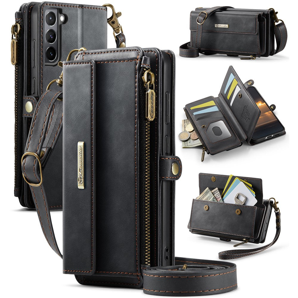 Galaxy S21 Plus 5G Wallet-Hülle – Mit RFID-blockierende Reißverschluss-Brieftasche, Ständer & Riemen