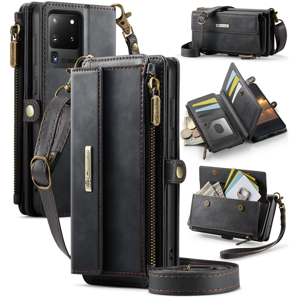 Galaxy S20 Ultra Wallet-Hülle – Mit RFID-blockierende Reißverschluss-Brieftasche, Ständer & Riemen