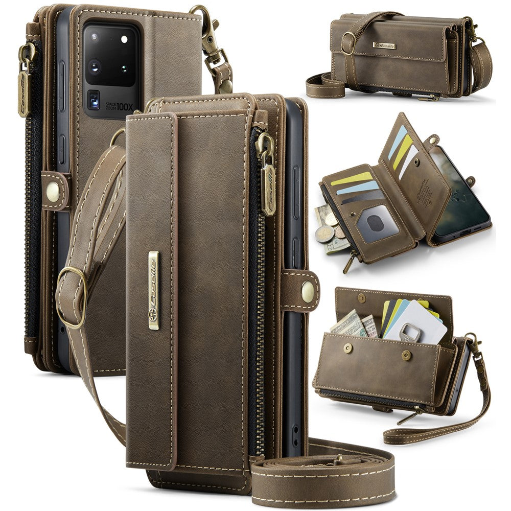 Galaxy S20 Ultra Wallet-Hülle – Mit RFID-blockierende Reißverschluss-Brieftasche, Ständer & Riemen