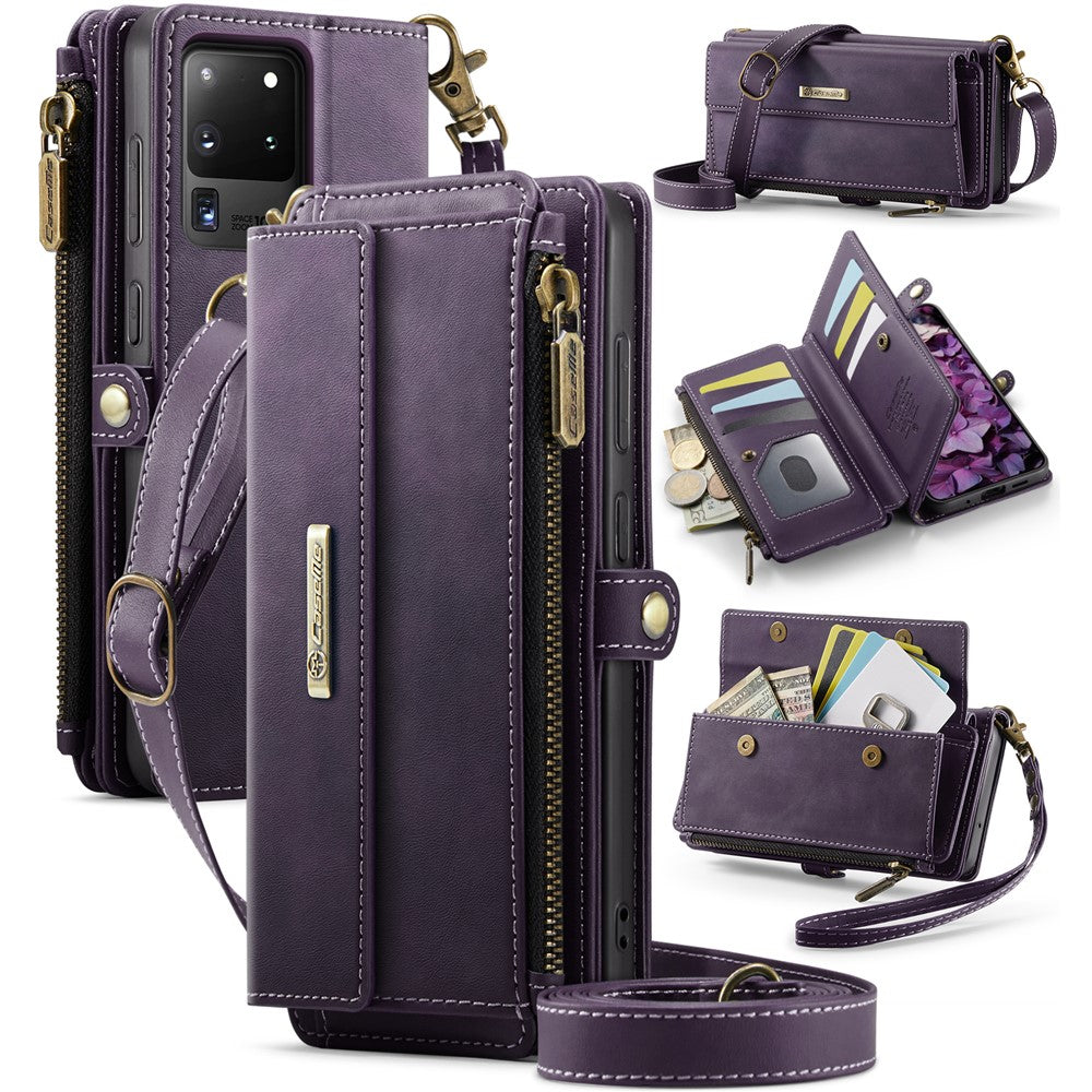 Galaxy S20 Ultra Wallet-Hülle – Mit RFID-blockierende Reißverschluss-Brieftasche, Ständer & Riemen
