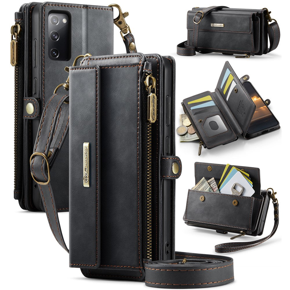 Galaxy S20 FE Wallet-Hülle – Mit RFID-blockierende Reißverschluss-Brieftasche, Ständer & Riemen