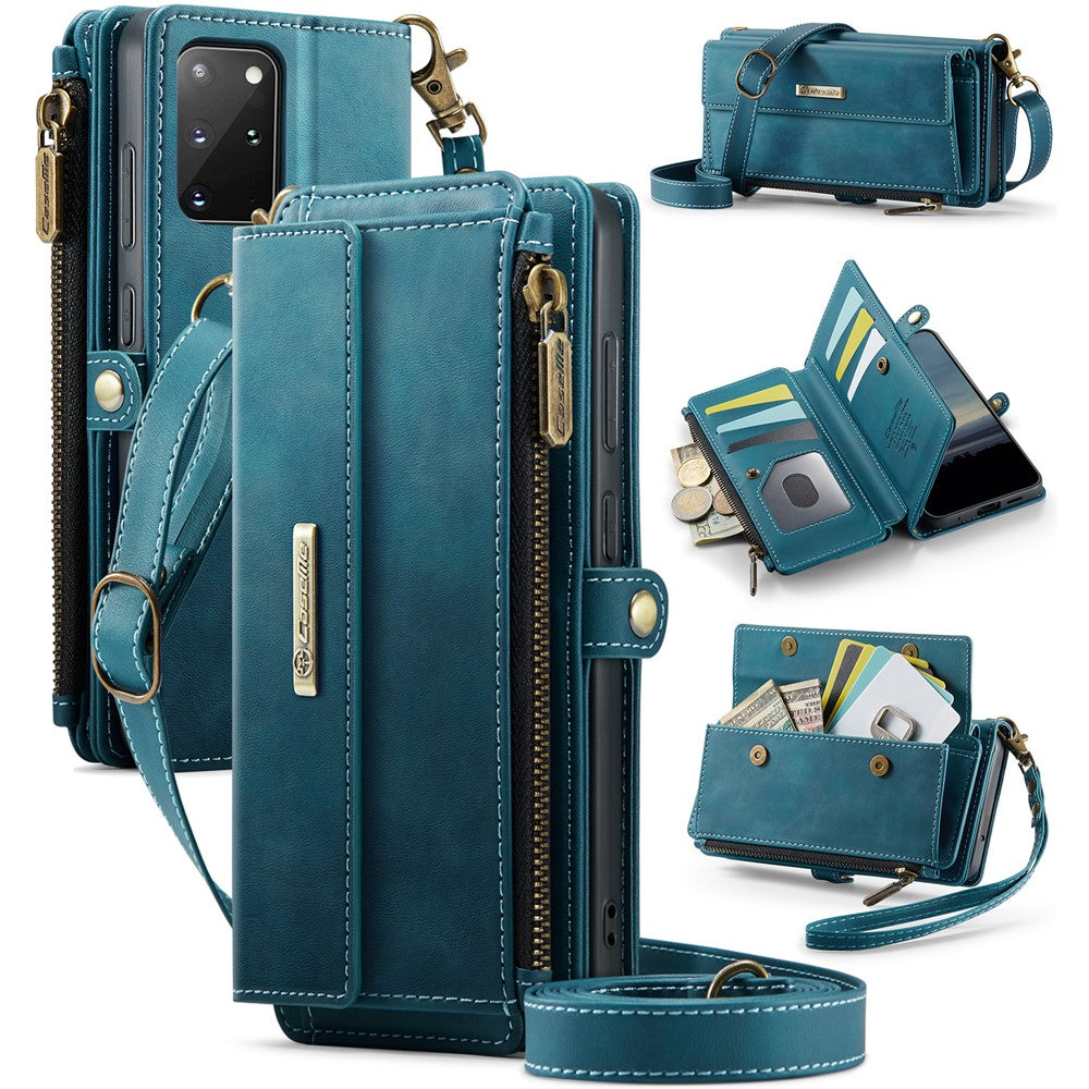 Galaxy S20 Plus 4G/5G Wallet-Hülle – Mit RFID-blockierende Reißverschluss-Brieftasche, Ständer & Riemen