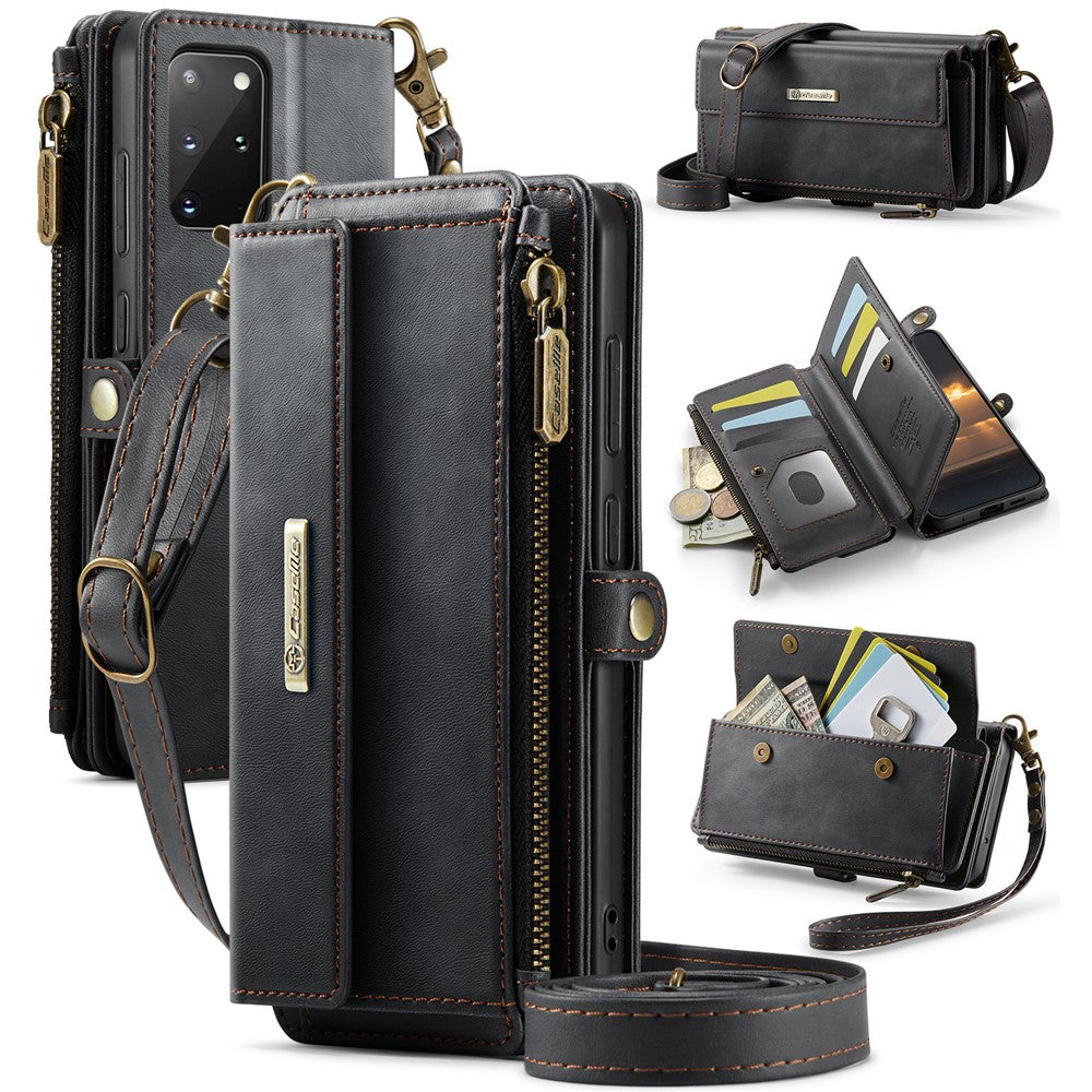 Galaxy S20 Plus 4G/5G Wallet-Hülle – Mit RFID-blockierende Reißverschluss-Brieftasche, Ständer & Riemen