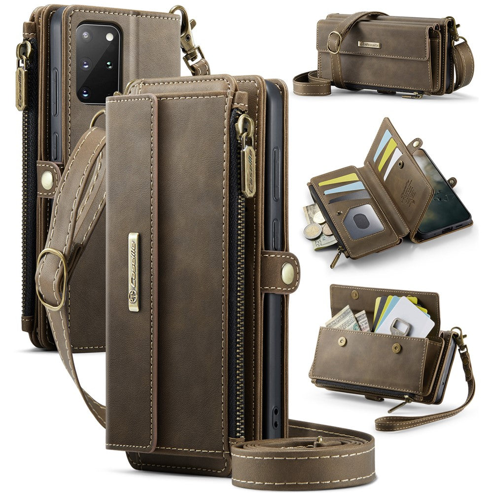 Galaxy S20 Plus 4G/5G Wallet-Hülle – Mit RFID-blockierende Reißverschluss-Brieftasche, Ständer & Riemen