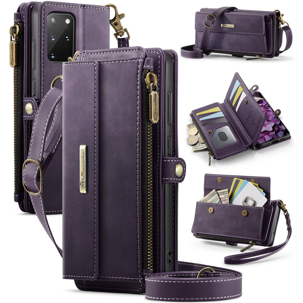 Galaxy S20 Plus 4G/5G Wallet-Hülle – Mit RFID-blockierende Reißverschluss-Brieftasche, Ständer & Riemen