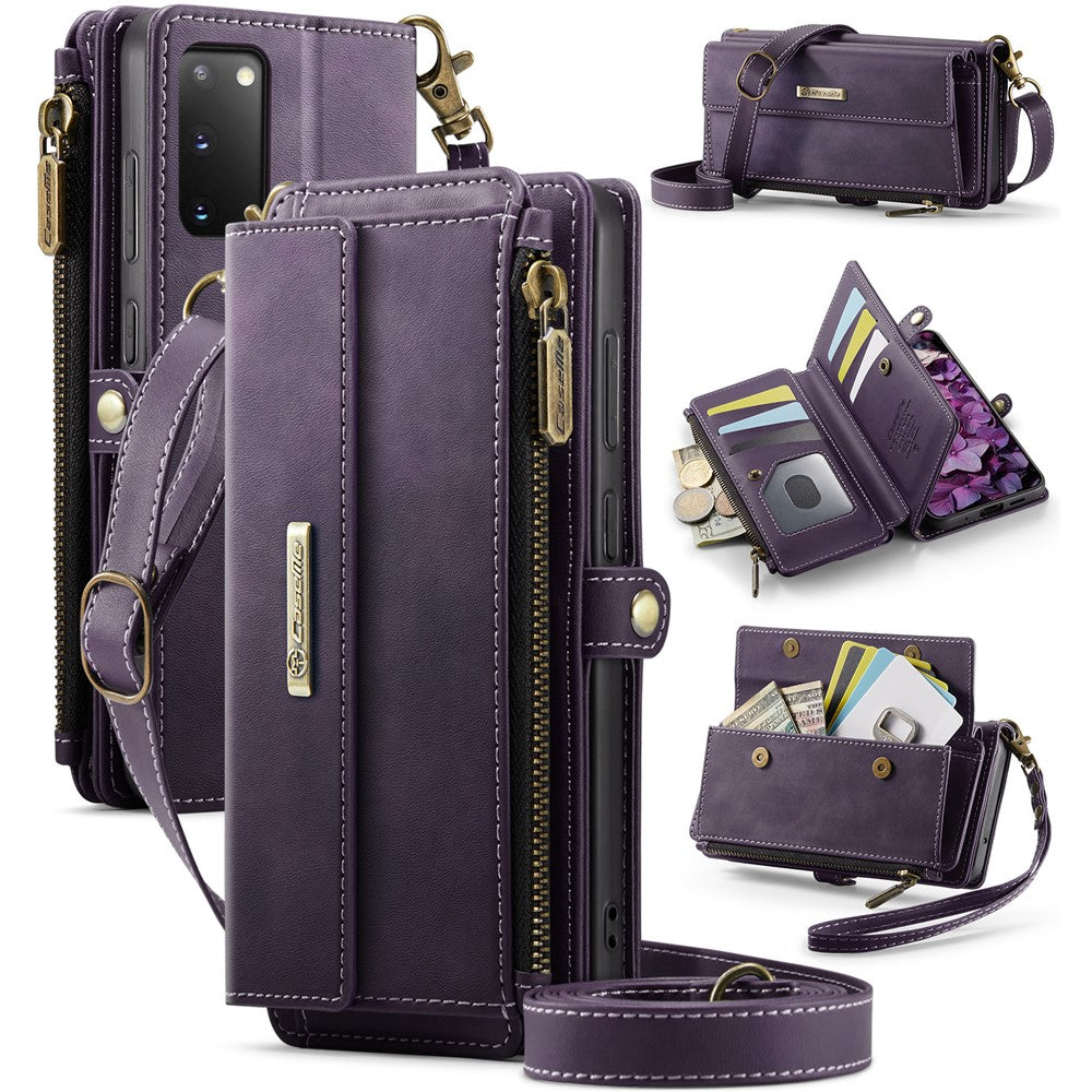 Galaxy S20 4G/5G Wallet-Hülle – Mit RFID-blockierende Reißverschluss-Brieftasche, Ständer & Riemen