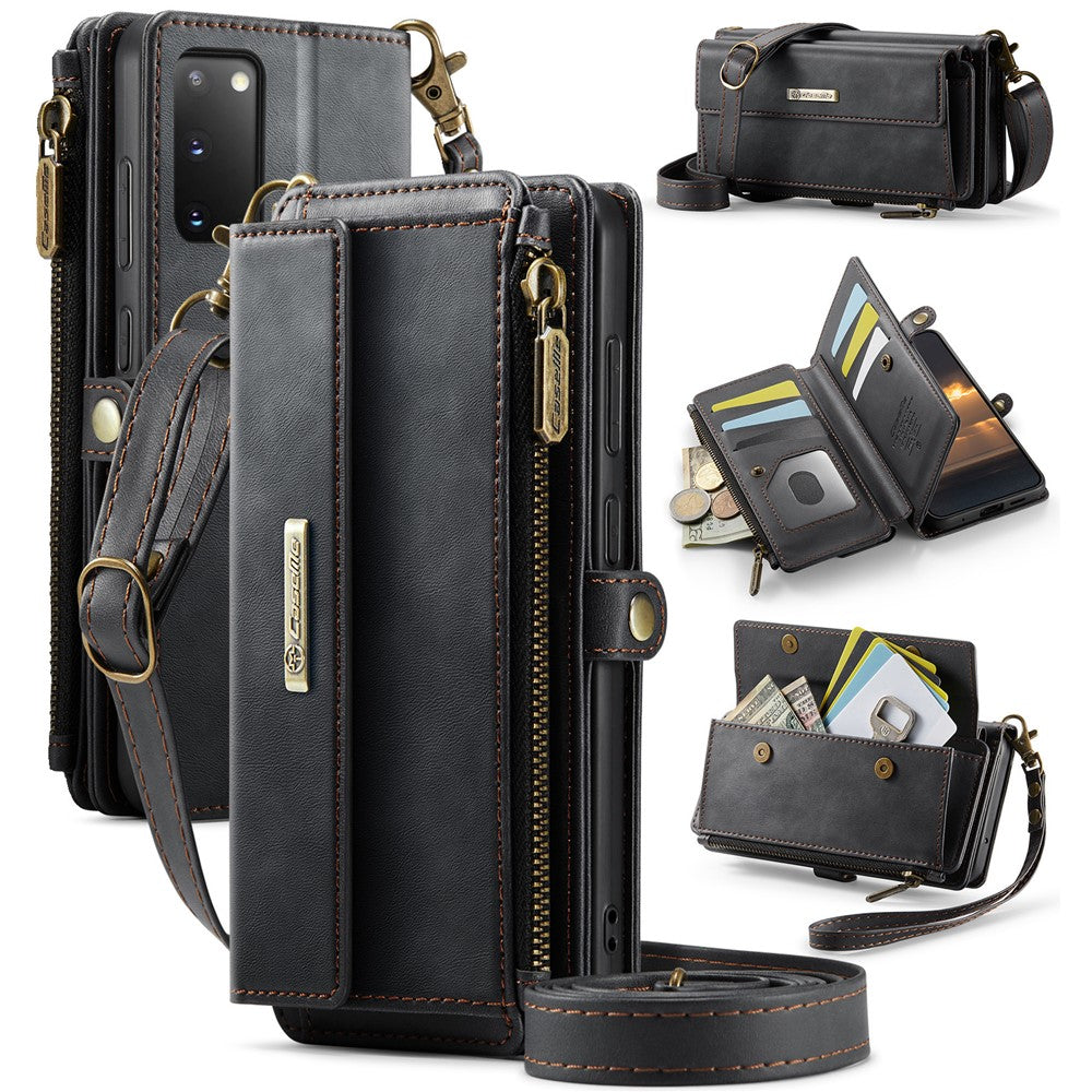 Galaxy S20 4G/5G Wallet-Hülle – Mit RFID-blockierende Reißverschluss-Brieftasche, Ständer & Riemen