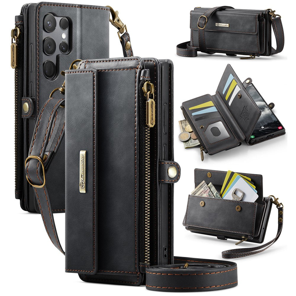 Galaxy S23 Ultra Wallet-Hülle – Mit RFID-blockierende Reißverschluss-Brieftasche, Ständer & Riemen
