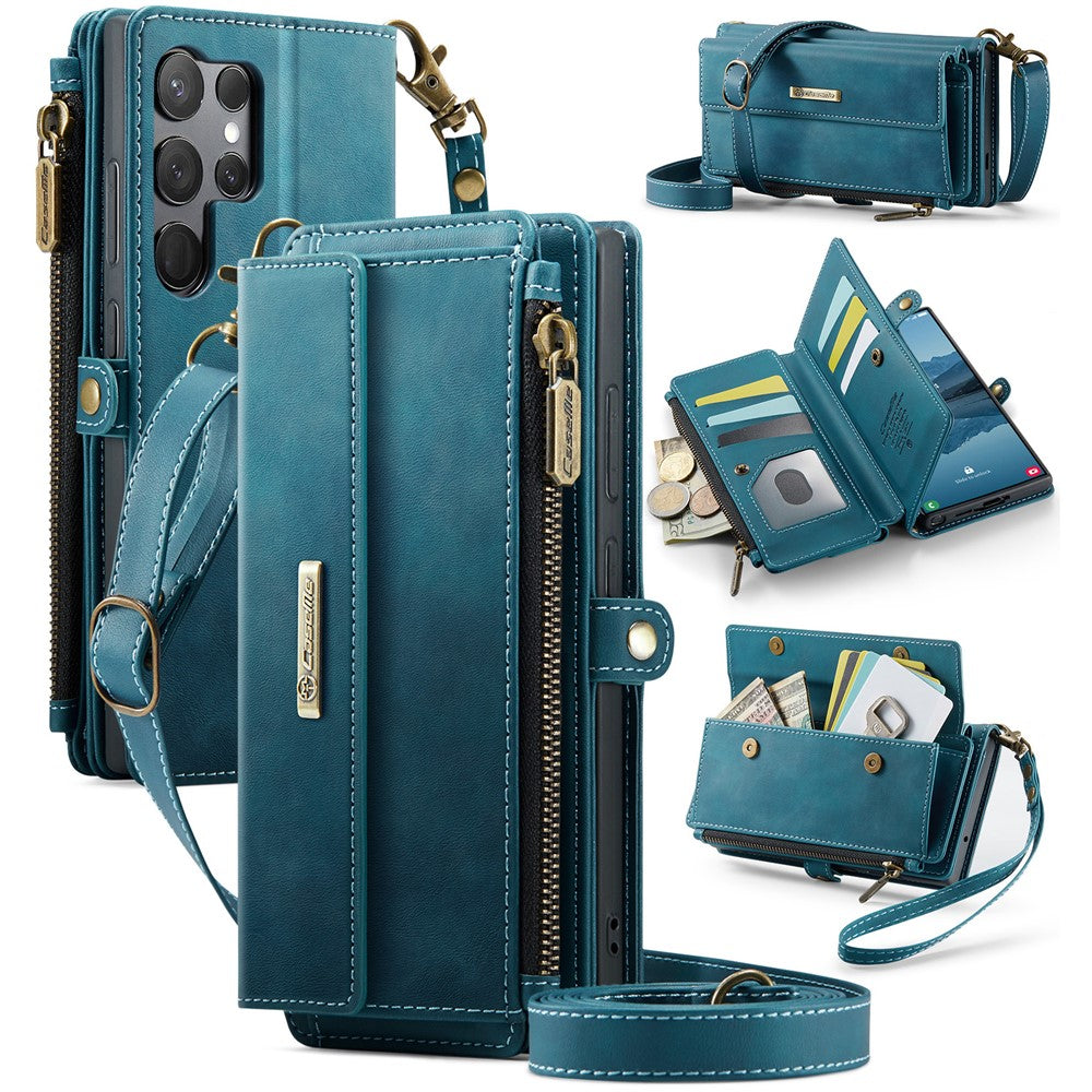 Galaxy S23 Ultra Wallet-Hülle – Mit RFID-blockierende Reißverschluss-Brieftasche, Ständer & Riemen