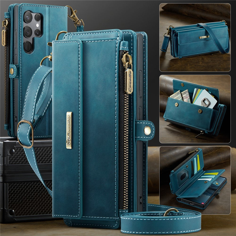 Galaxy S23 Ultra Wallet-Hülle – Mit RFID-blockierende Reißverschluss-Brieftasche, Ständer & Riemen