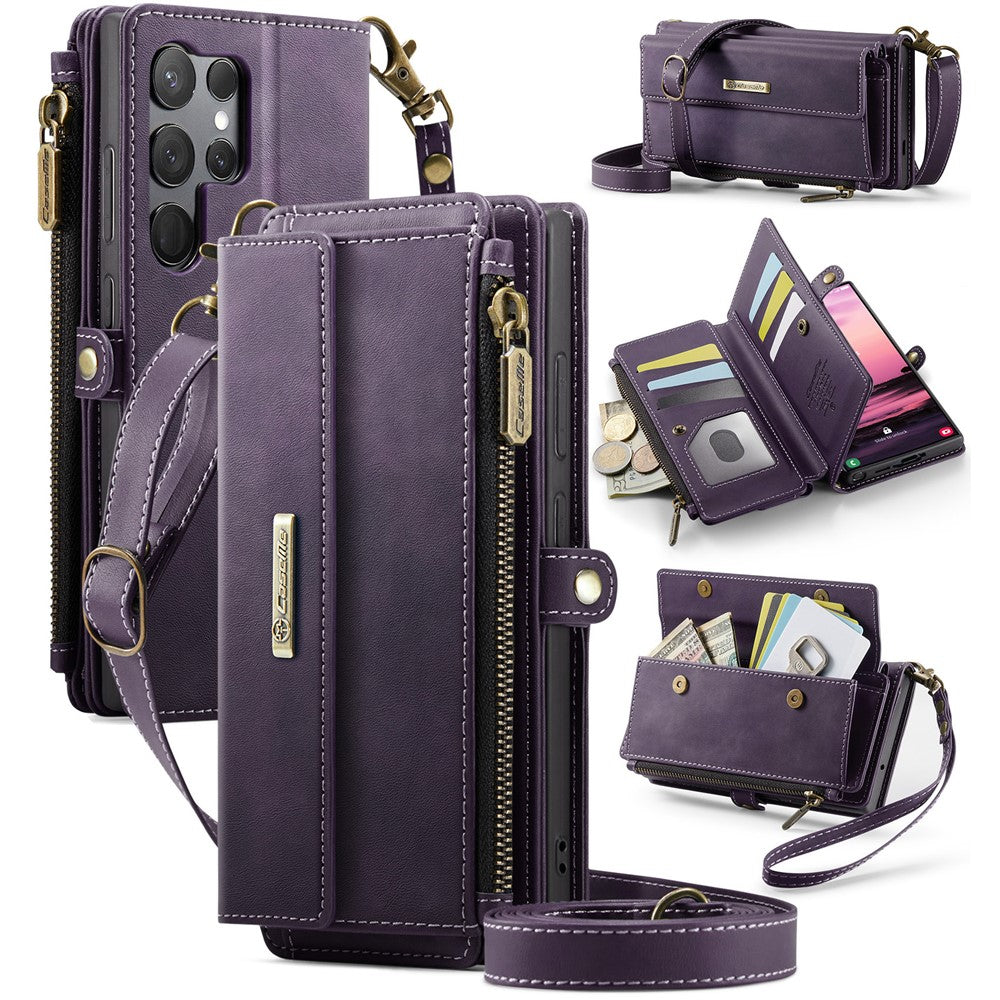 Galaxy S23 Ultra Wallet-Hülle – Mit RFID-blockierende Reißverschluss-Brieftasche, Ständer & Riemen