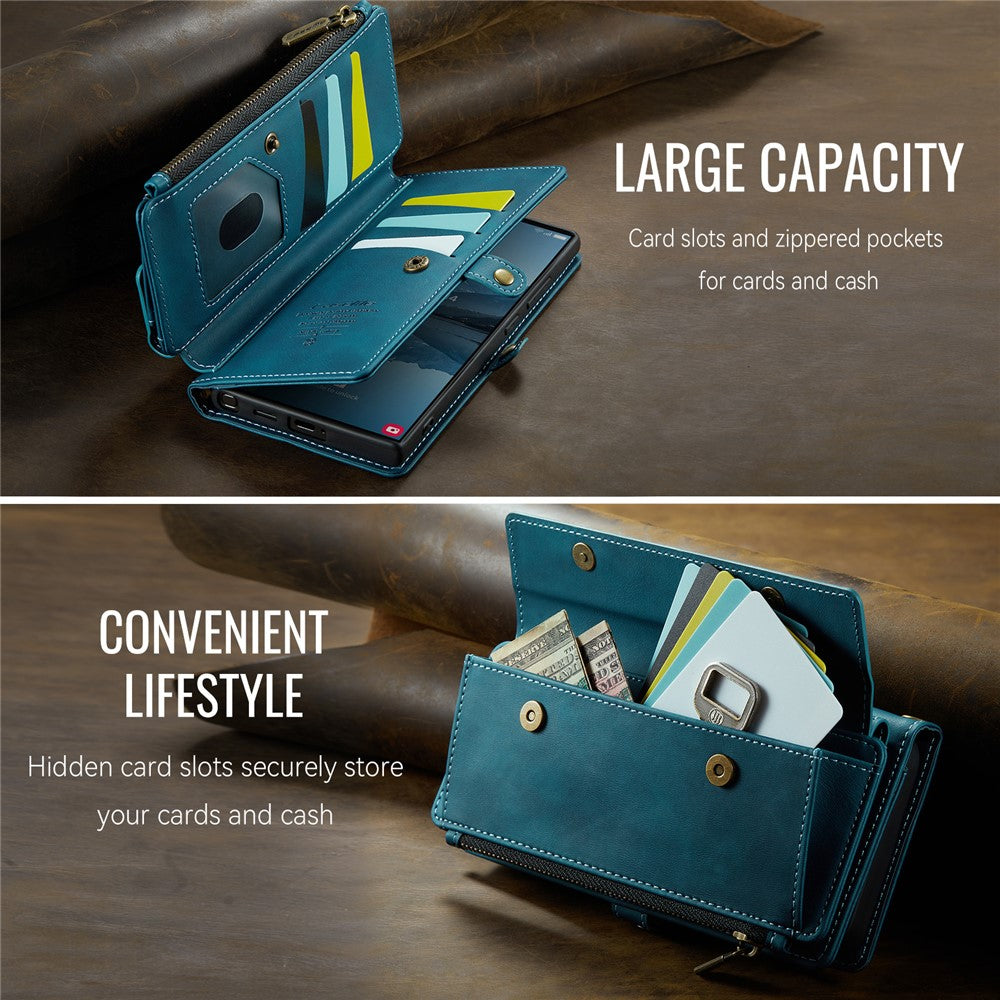 Galaxy S22 Ultra 5G Wallet-Hülle – Mit RFID-blockierende Reißverschluss-Brieftasche, Ständer & Riemen