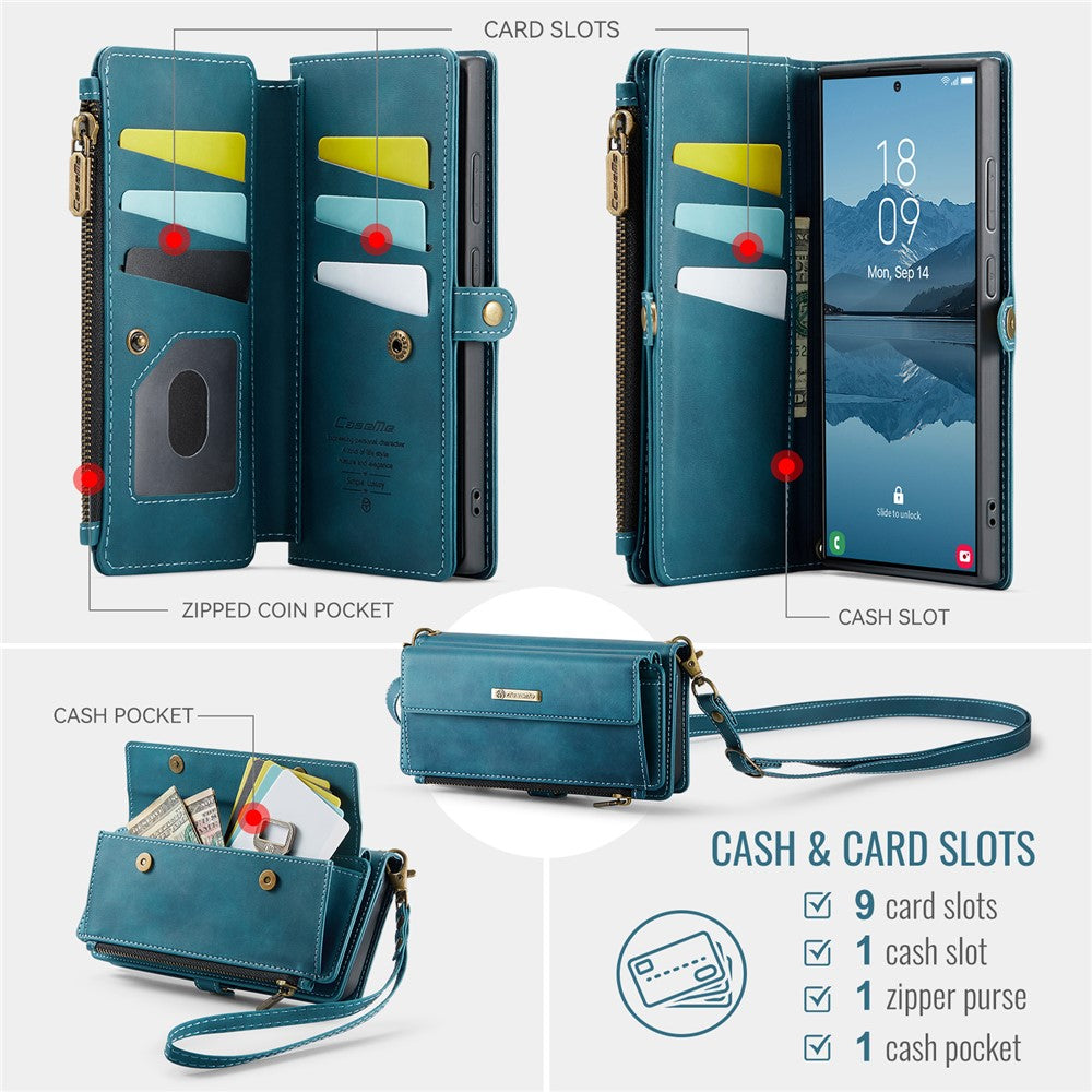 Galaxy S22 Ultra 5G Wallet-Hülle – Mit RFID-blockierende Reißverschluss-Brieftasche, Ständer & Riemen