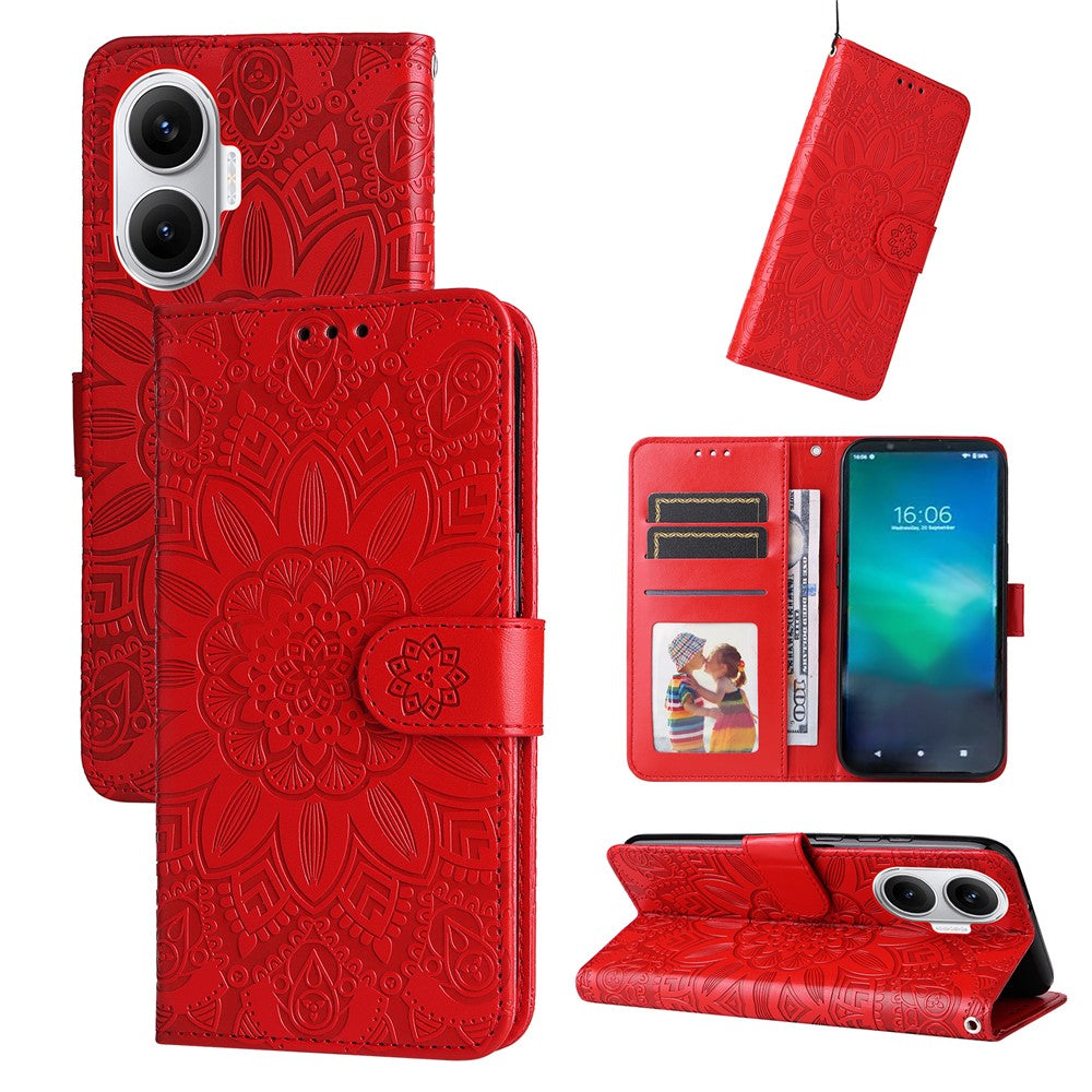 For Xiaomi Poco F7 5G / Redmi Turbo 4 Pro 5G Case Sunflower Imprint Leather Wallet Phone Cover