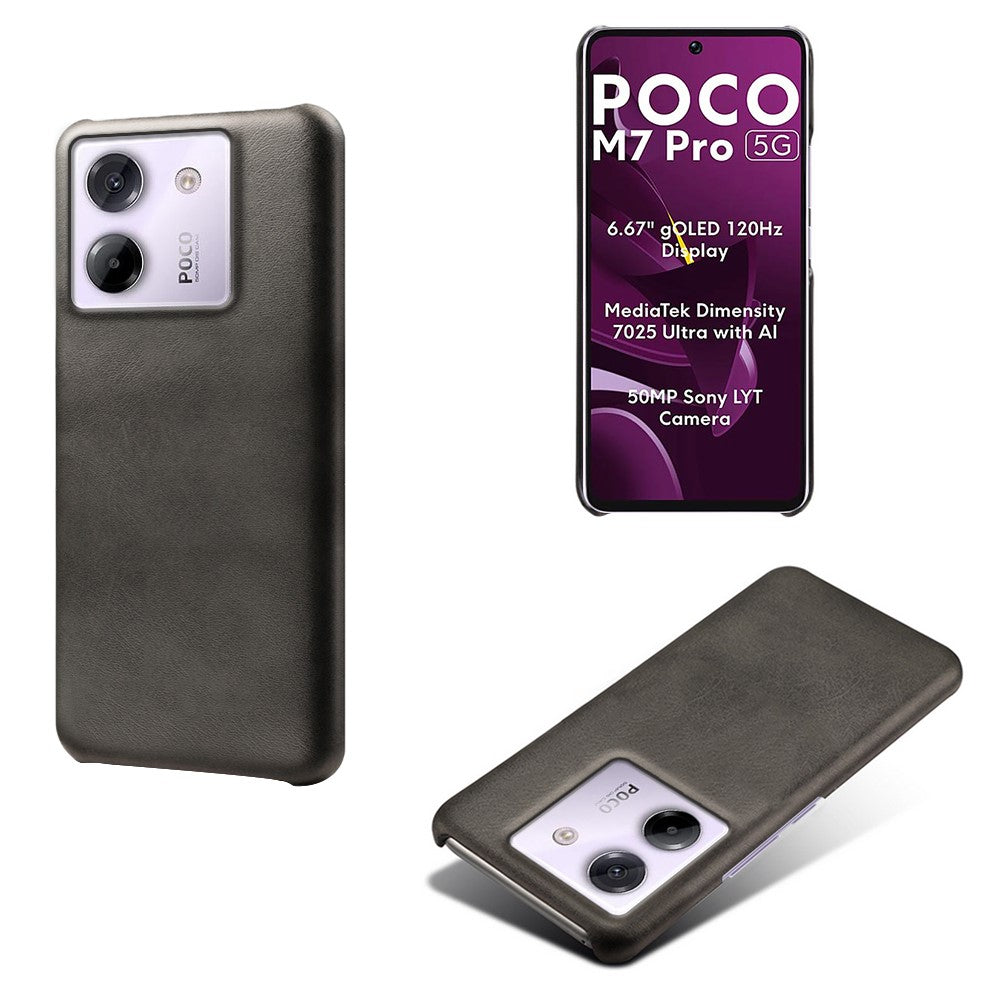 For Xiaomi Poco M7 Pro 5G Case Calf Texture PU Leather Hard PC Protective Phone Cover