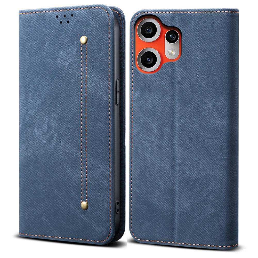 Nothing CMF Phone 2 Pro Handyhülle – Mit Jeansstoff-Textur, PU-Leder, Standfunktion, magnetischer Automatikverschluss, Rundumschutz, mit Brieftasche