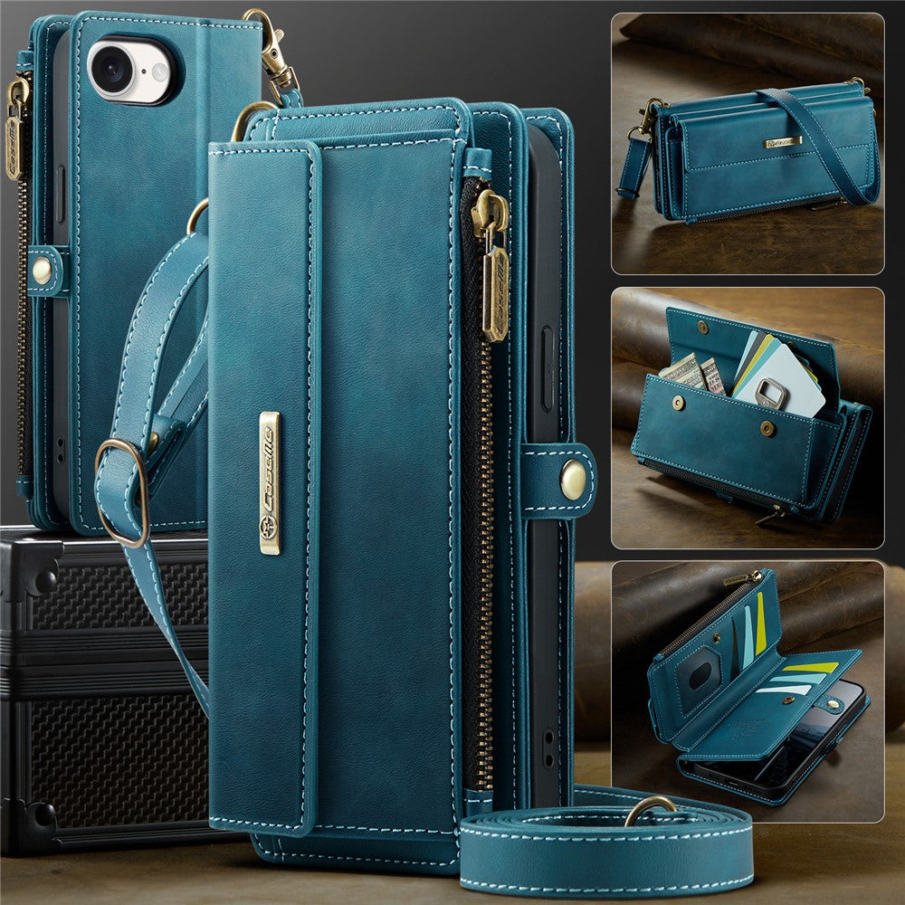 iPhone 16e Wallet-Hülle – Mit RFID-blockierende Reißverschluss-Brieftasche, Ständer & Riemen