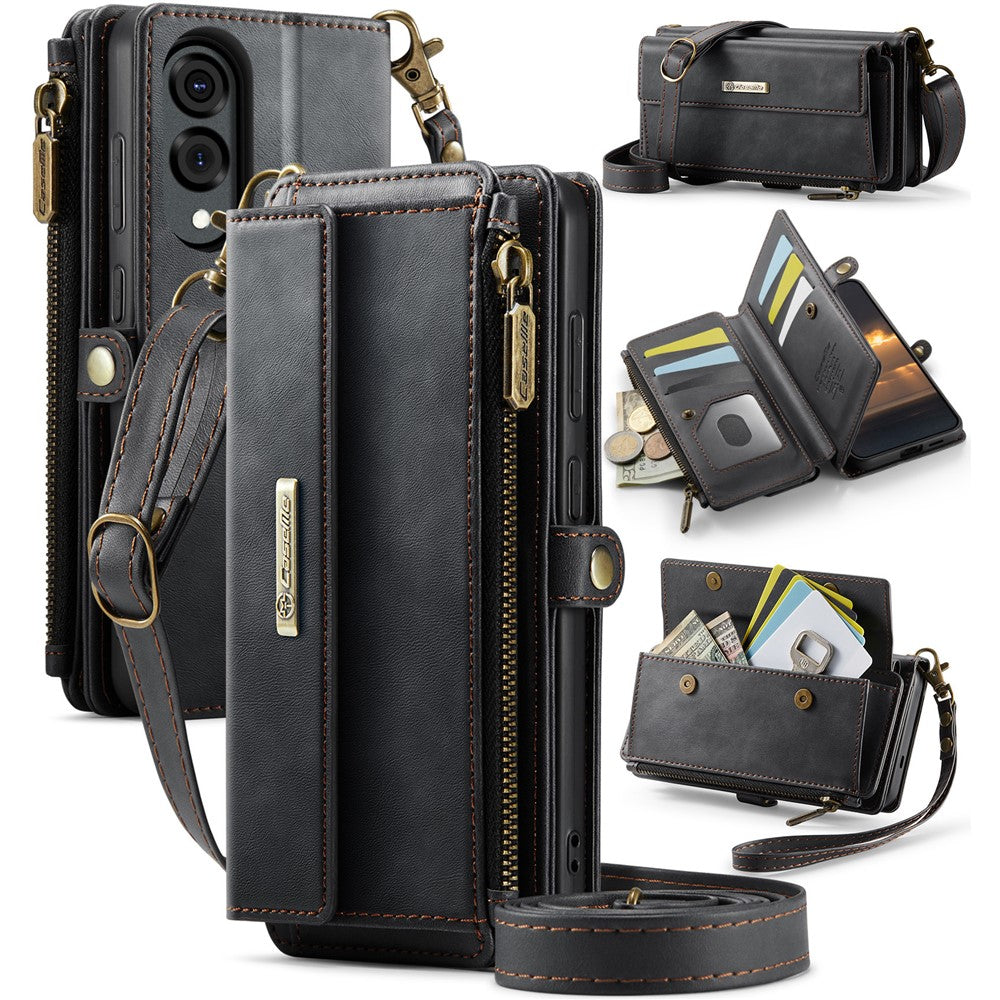 Galaxy S25 Edge Wallet-Hülle – Mit RFID-blockierende Reißverschluss-Brieftasche, Ständer & Riemen