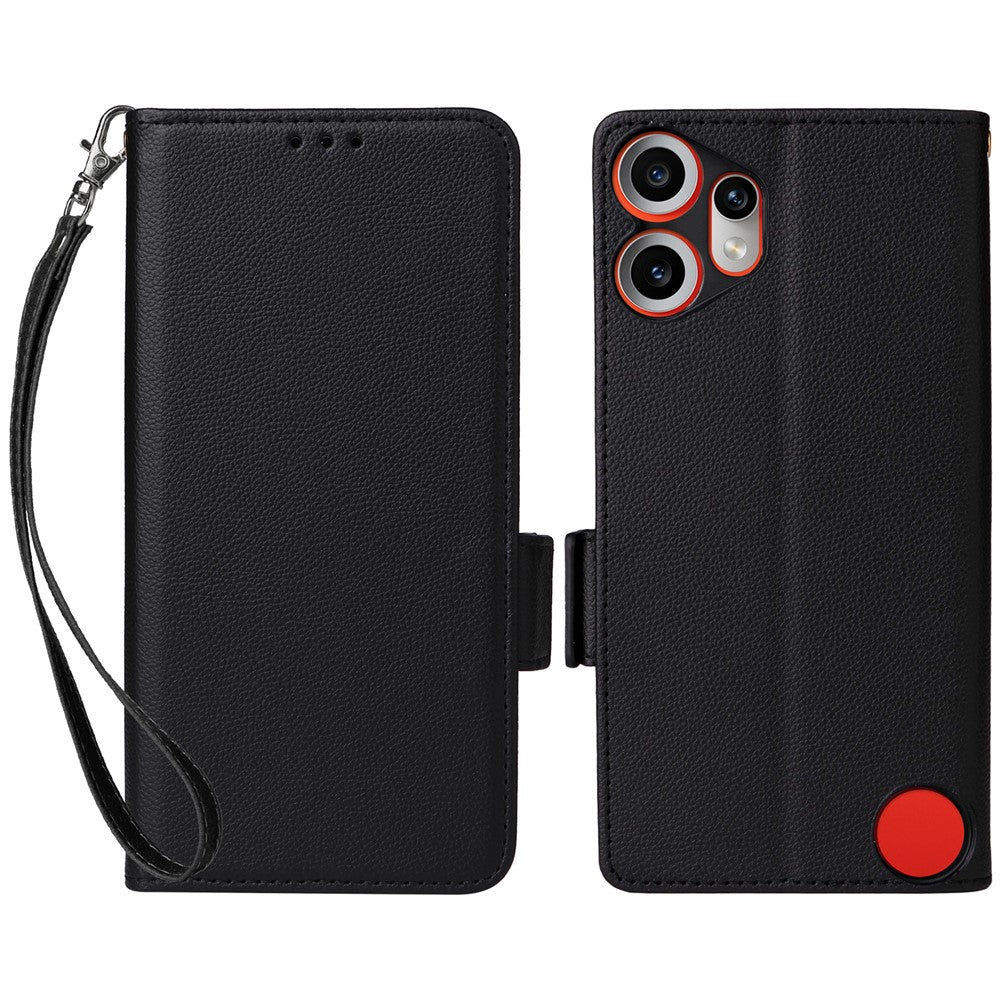 Nothing CMF Phone 2 Pro Wallet-Handyhülle – Aus PU-Leder & Litschi-Textur, mit Ständer & Tragegurt