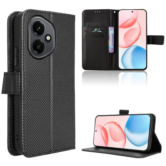 Honor 400 5G (Global) Handyhülle – Leder-Brieftaschenetui mit Riemen und Diamant-Textur