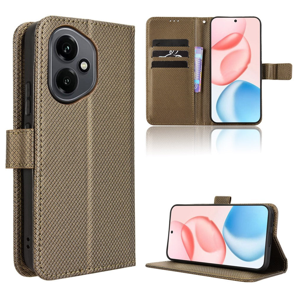 For Honor 400 5G (Global) Leather Wallet Case with Strap Diamond Texture Phone Cover