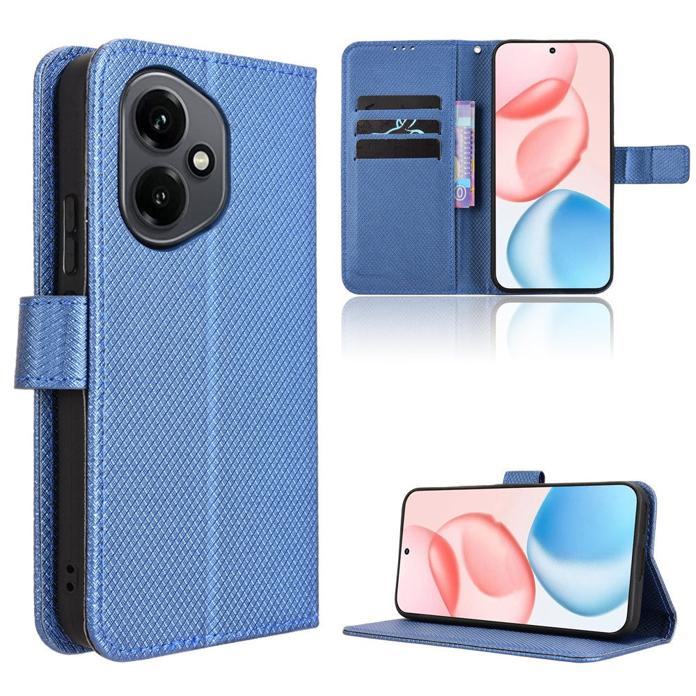 For Honor 400 5G (Global) Leather Wallet Case with Strap Diamond Texture Phone Cover