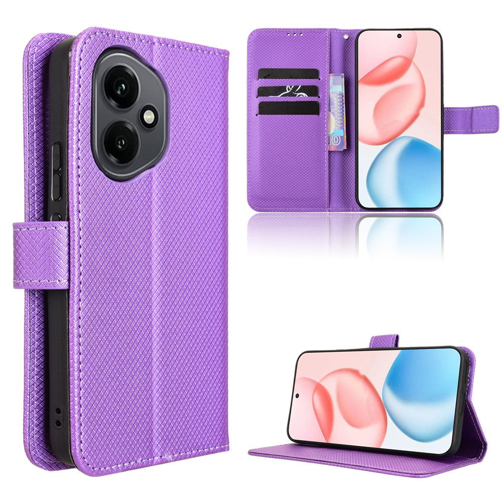 For Honor 400 5G (Global) Leather Wallet Case with Strap Diamond Texture Phone Cover