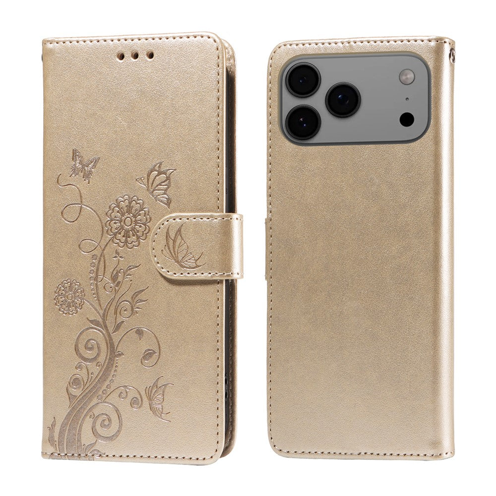 For iPhone 18 Pro Max / 17 Pro Max Leather Case Butterfly Floral Imprint Wallet Stand Cover
