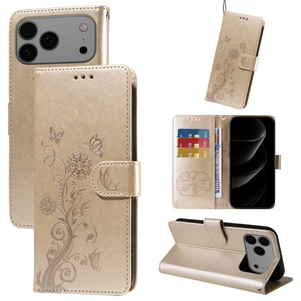 For iPhone 18 Pro Max / 17 Pro Max Leather Case Butterfly Floral Imprint Wallet Stand Cover