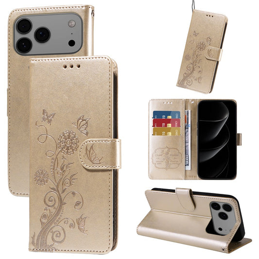For iPhone 18 Pro Max / 17 Pro Max Leather Case Butterfly Floral Imprint Wallet Stand Cover
