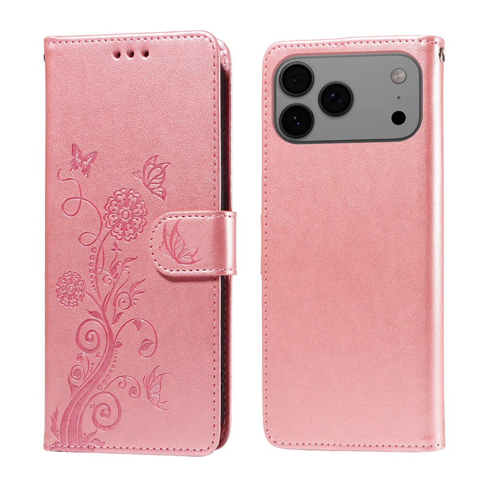 For iPhone 18 Pro Max / 17 Pro Max Leather Case Butterfly Floral Imprint Wallet Stand Cover