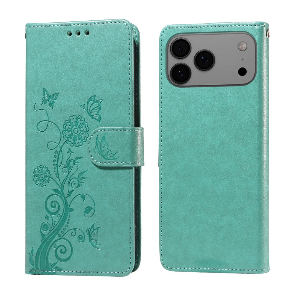 For iPhone 18 Pro Max / 17 Pro Max Leather Case Butterfly Floral Imprint Wallet Stand Cover
