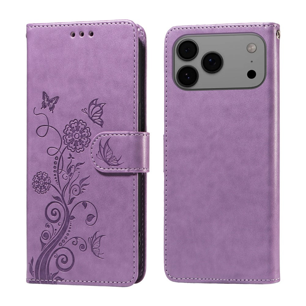 For iPhone 18 Pro Max / 17 Pro Max Leather Case Butterfly Floral Imprint Wallet Stand Cover