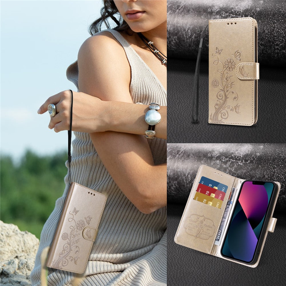 For iPhone 18 Pro / 17 Pro Leather Case Butterfly Floral Imprint Wallet Stand Cover