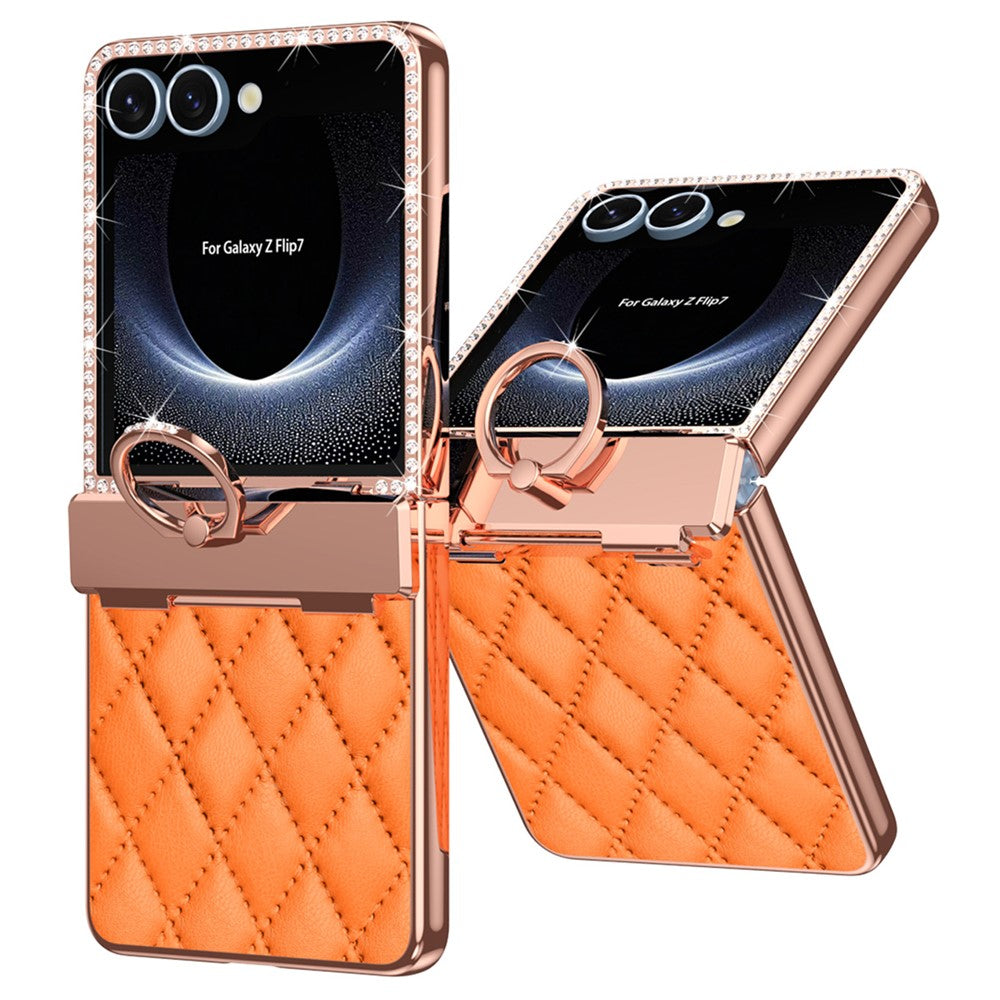Galaxy Z Flip7 5G Luxus-Hülle – Lederoptik mit Ring & Strass