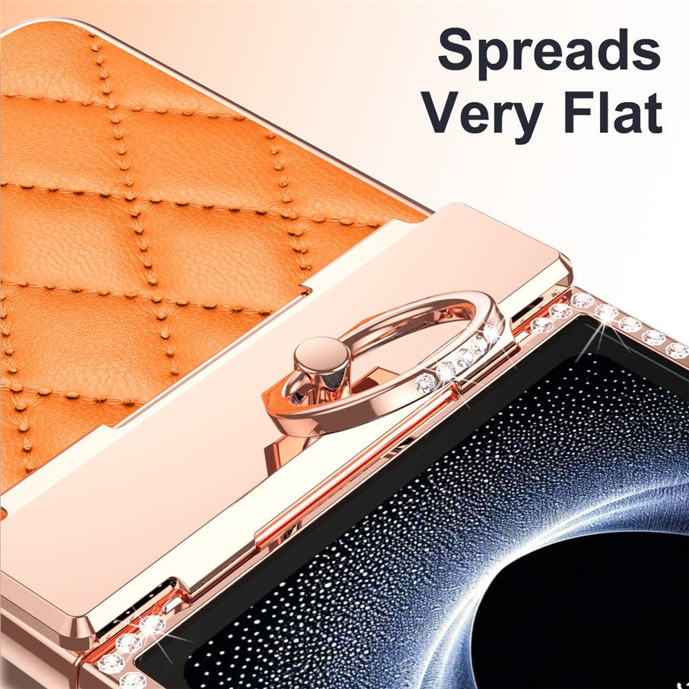 Galaxy Z Flip7 5G Luxus-Hülle – Lederoptik mit Ring & Strass