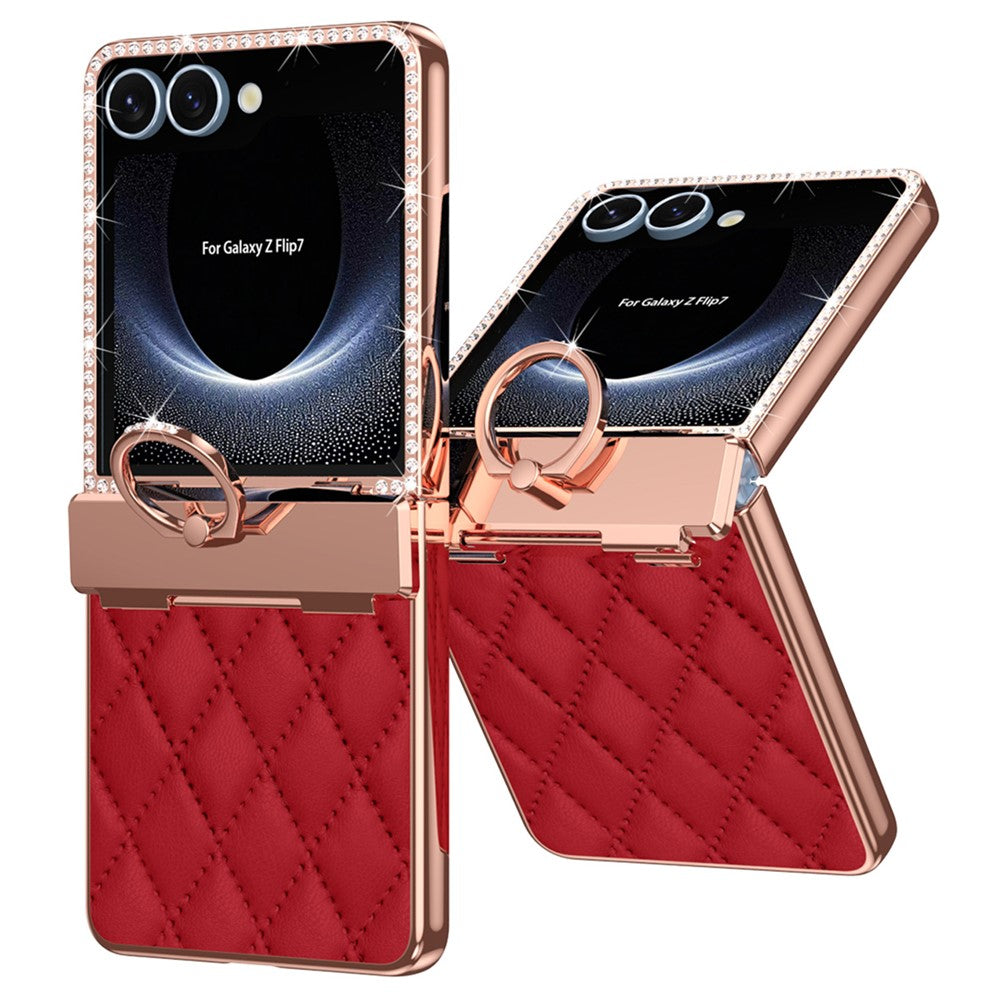 Galaxy Z Flip7 5G Luxus-Hülle – Lederoptik mit Ring & Strass