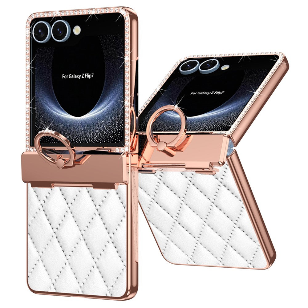 Galaxy Z Flip7 5G Luxus-Hülle – Lederoptik mit Ring & Strass