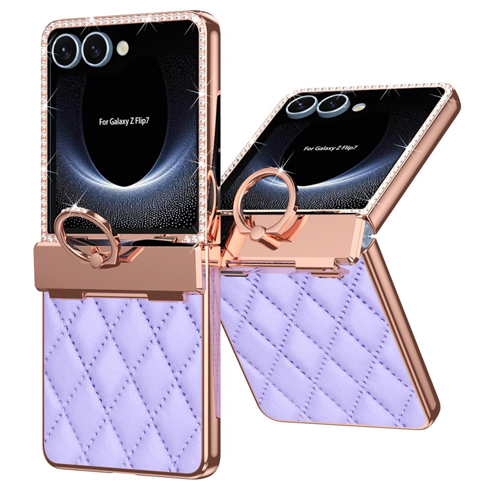Galaxy Z Flip7 5G Luxus-Hülle – Lederoptik mit Ring & Strass